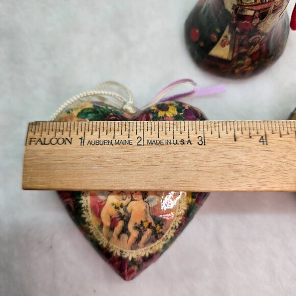 3 Vintage Victorian Decoupage Christmas Olde World Paper Mache Ornaments - Picture 7 of 8